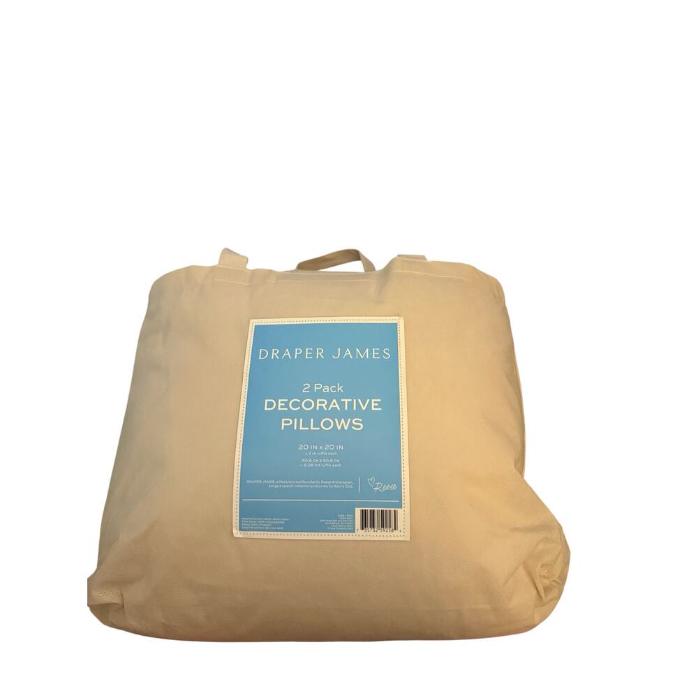 Draper James 2 Pack Decorative Pillows 20x20 White Ruffle Trim New